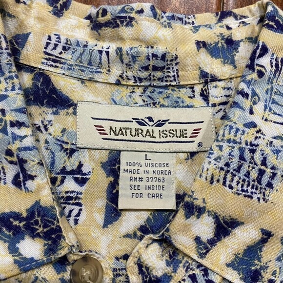 Natural Issue Vintage Viscous Abstract Cream Blue Button Down Shirt Men's Large - Picture 5 of 7